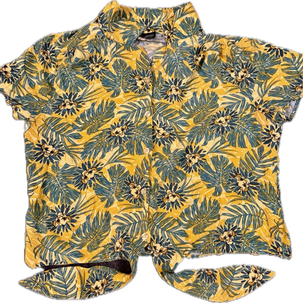 Disney Lion King Simba Tie-Front Button-Up Shirt Yellow XL